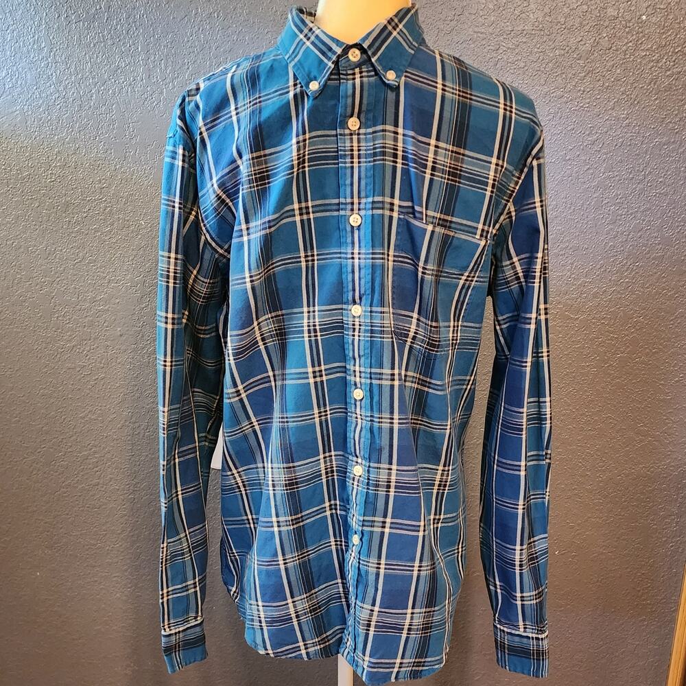 Club Monaco Slim Fit Button Down Long Sleeve Open Plaid Flannel Shirt Shacket XL